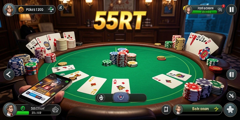 Screenshot gameplay 55RT dengan tampilan meja Poker yang menarik.