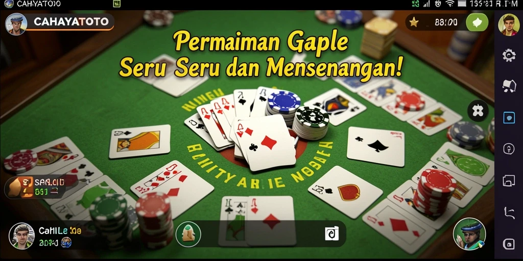 Screenshot gameplay CAHAYATOTO dengan tampilan kartu dan suasana permainan Gaple.