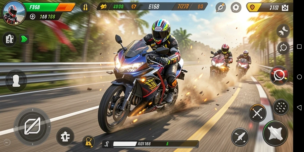 Screenshot FB168 menampilkan aksi balapan motor yang mendebarkan.