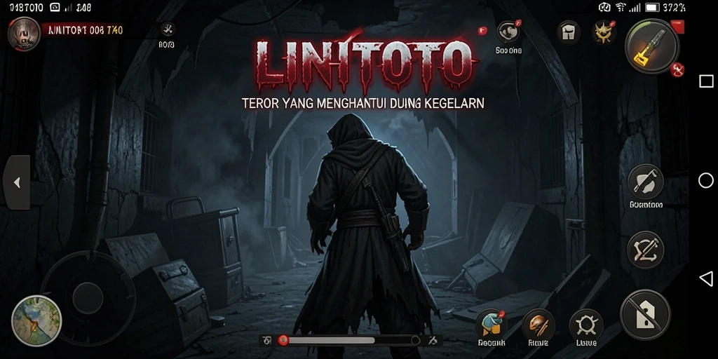 Tampilan gameplay menegangkan dalam <strong>LINITOTO</strong> di tengah kegelapan.