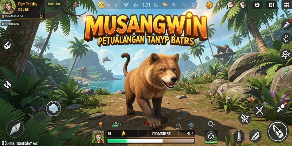 Screenshot gameplay yang menampilkan petualangan dalam dunia terbuka MUSANGWIN.
