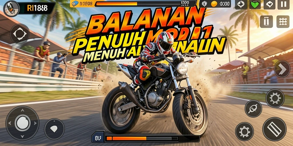 Screenshot inti gameplay RI188 menampilkan kecepatan dan aksi balapan motor.